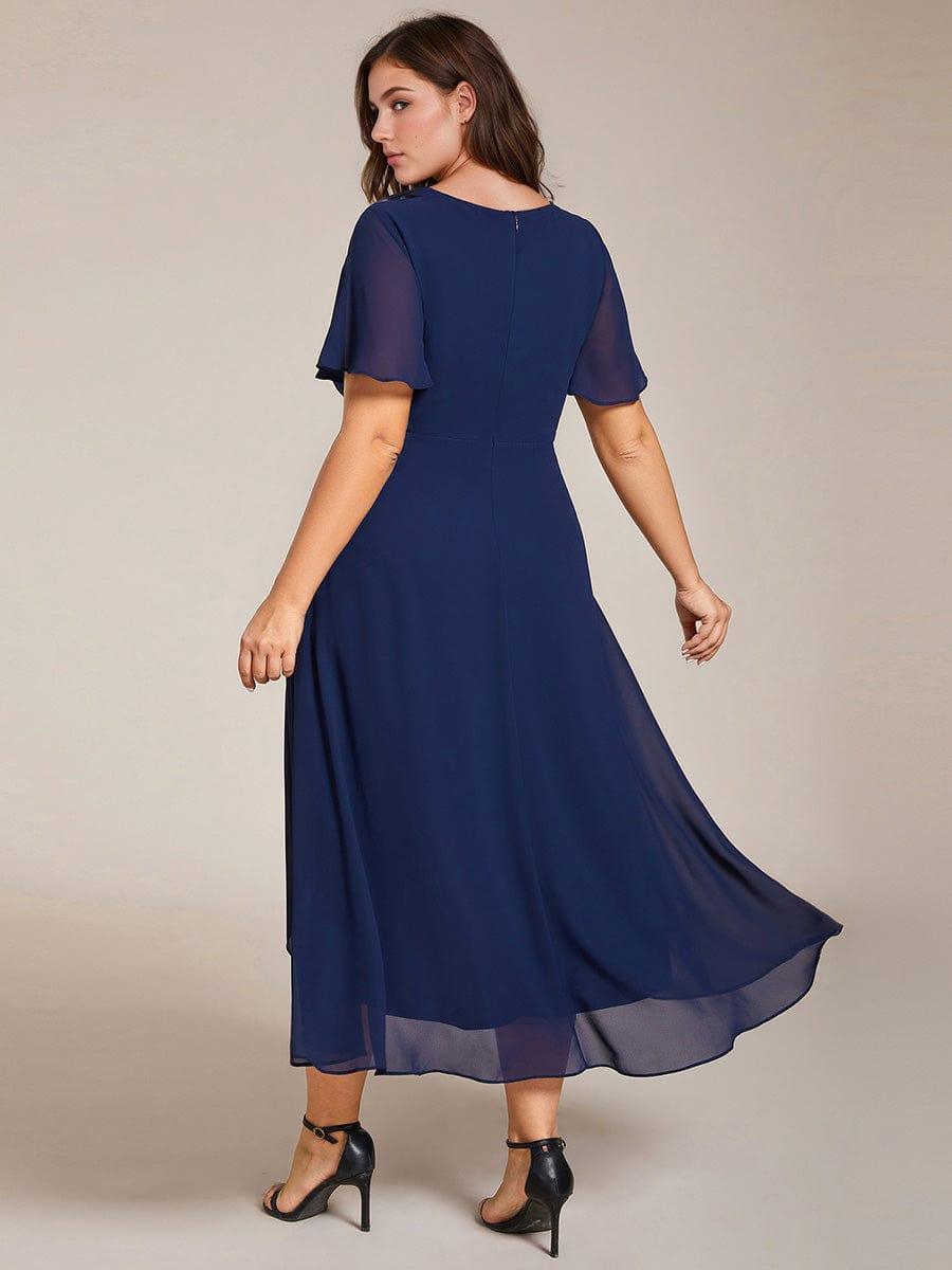 Chiffon Elegance Short Sleeve High-Low Bridesmaid Dress #color_Navy Blue