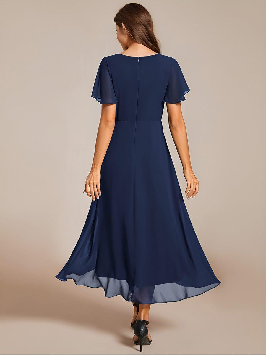 Chiffon Elegance Short Sleeve High-Low Bridesmaid Dress #color_Navy Blue