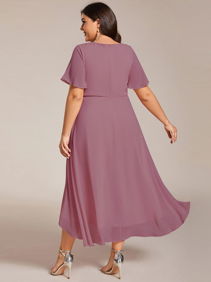 Chiffon Elegance Short Sleeve High-Low Bridesmaid Dress #color_Purple Orchid