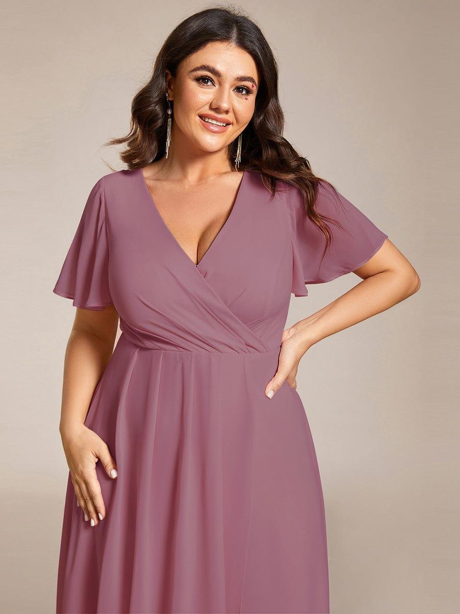 Chiffon Elegance Short Sleeve High-Low Bridesmaid Dress #color_Purple Orchid