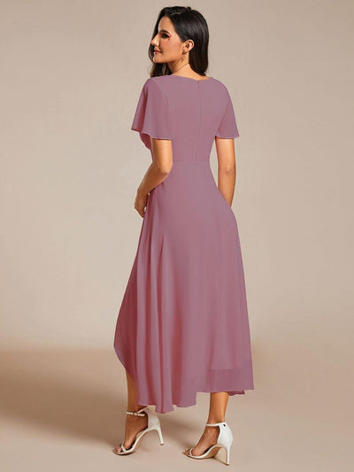 Chiffon Elegance Short Sleeve High-Low Bridesmaid Dress #color_Purple Orchid