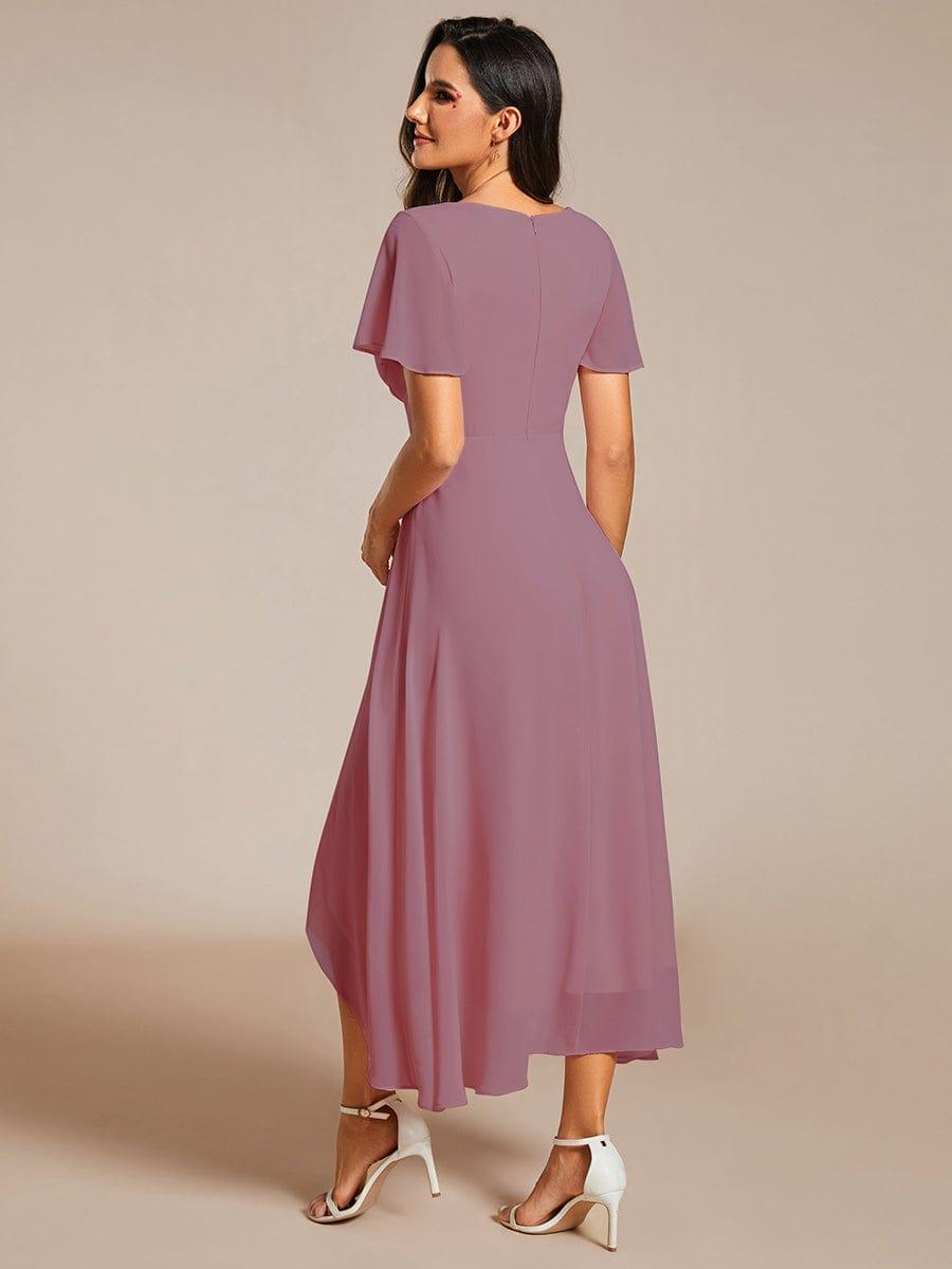 Chiffon Elegance Short Sleeve High-Low Bridesmaid Dress #color_Purple Orchid