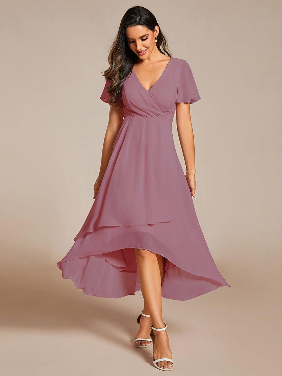 Chiffon Elegance Short Sleeve High-Low Bridesmaid Dress #color_Purple Orchid