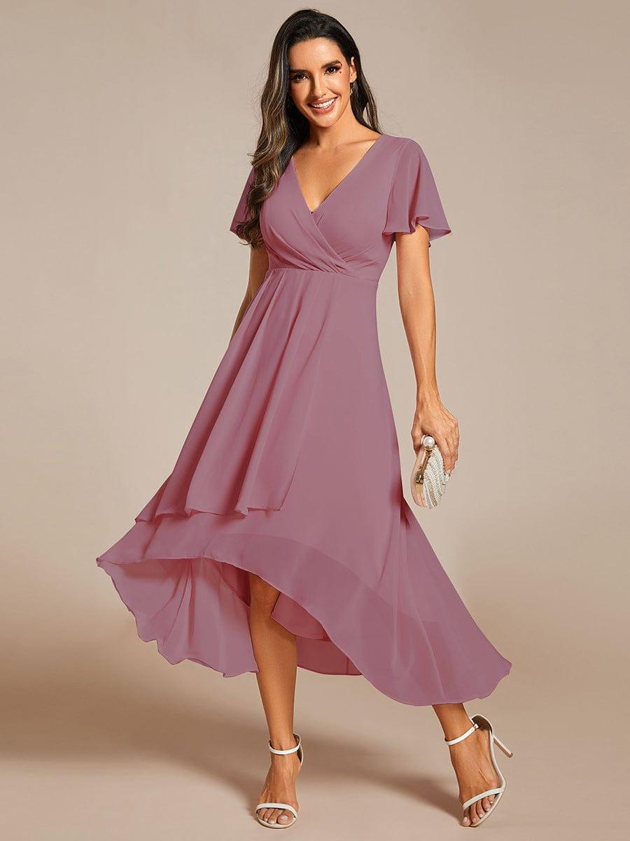 Chiffon Elegance Short Sleeve High-Low Bridesmaid Dress #color_Purple Orchid