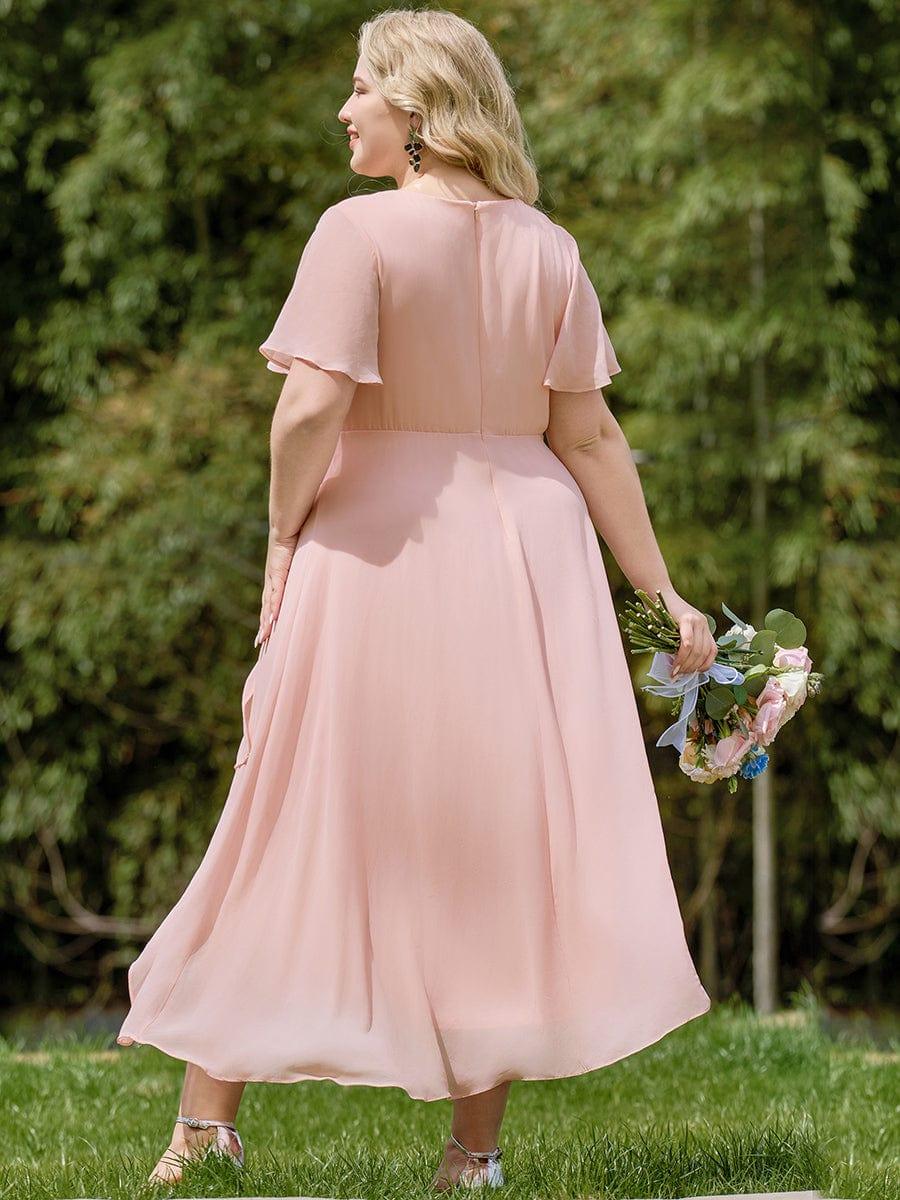 Chiffon Elegance Short Sleeve High-Low Bridesmaid Dress #color_Pink
