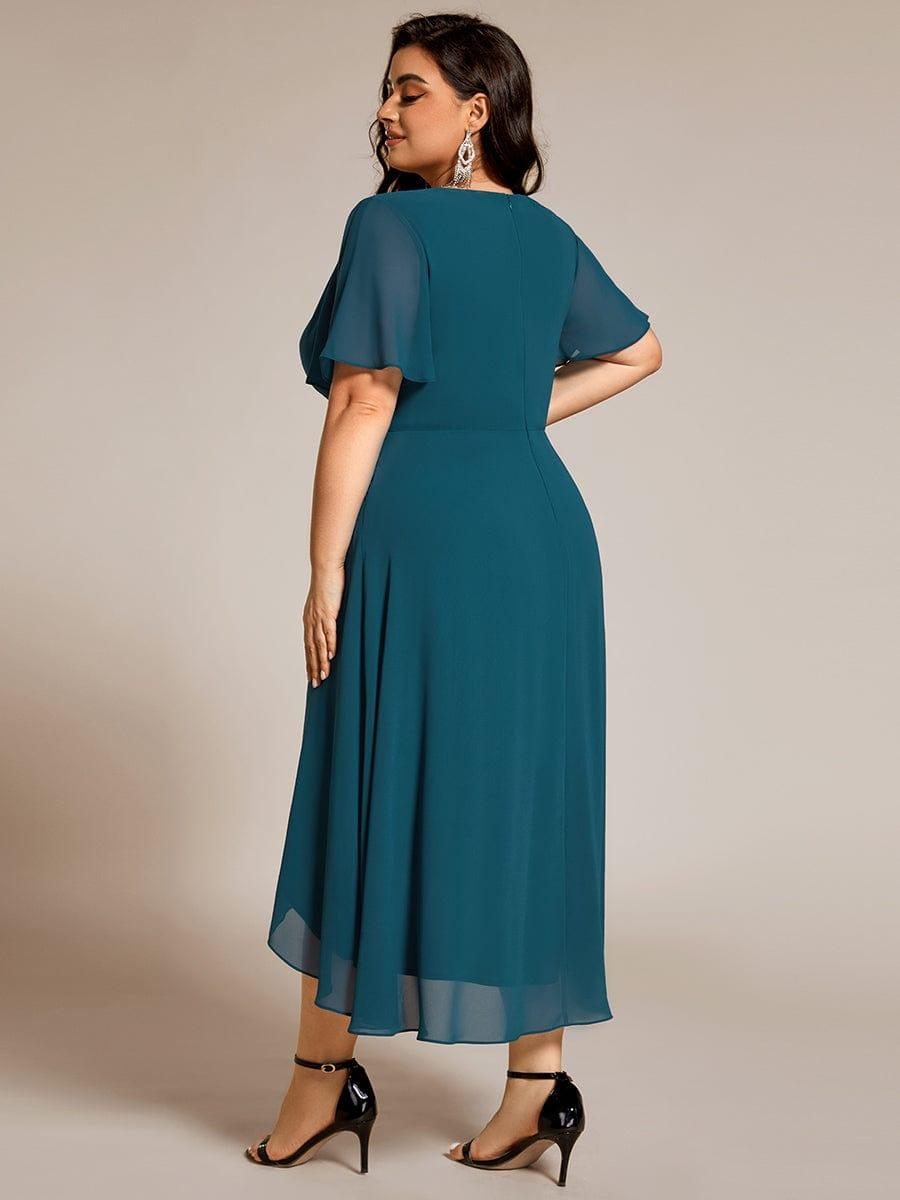 Chiffon Elegance Short Sleeve High-Low Bridesmaid Dress #color_Teal