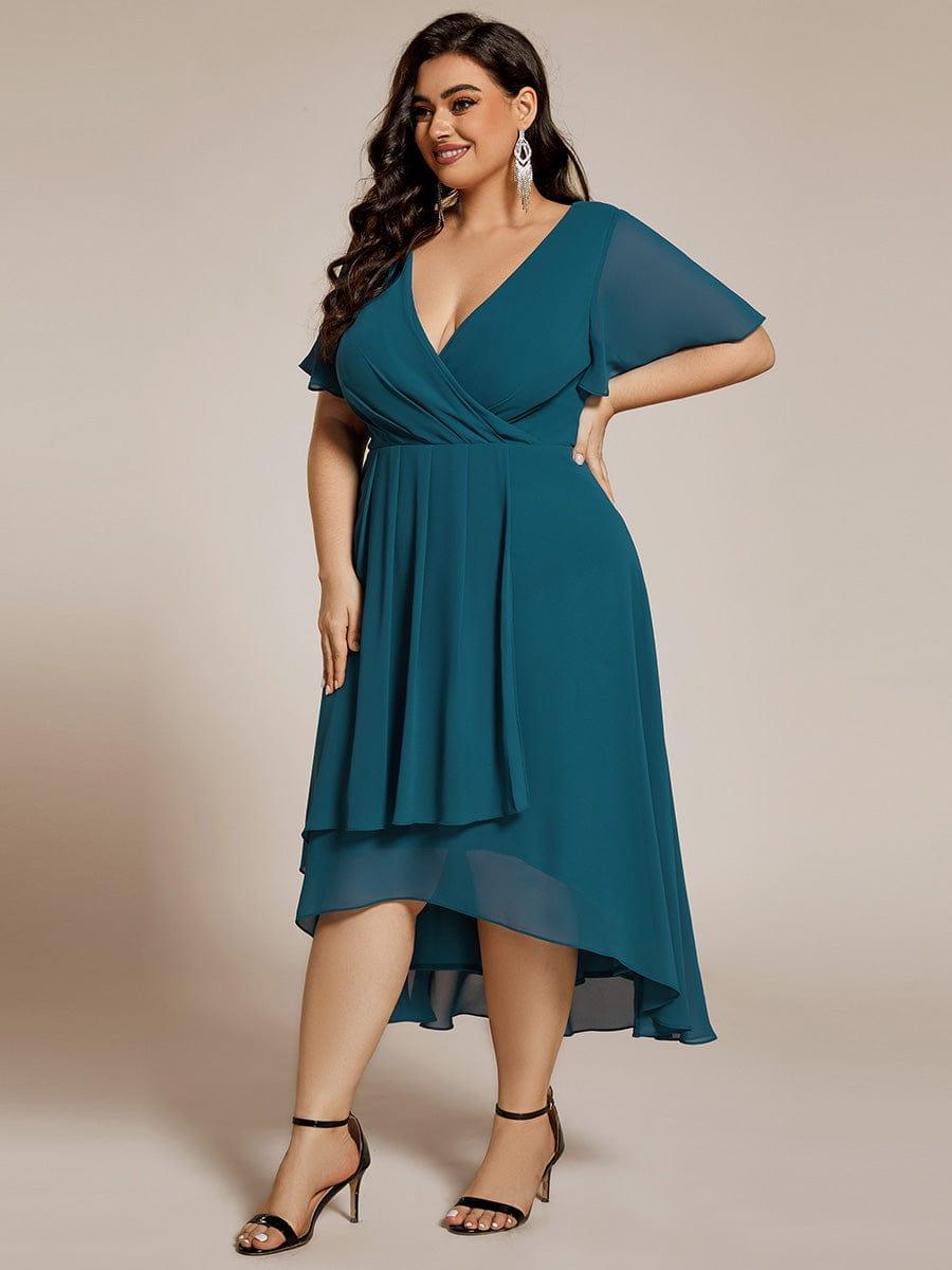 Chiffon Elegance Short Sleeve High-Low Bridesmaid Dress #color_Teal
