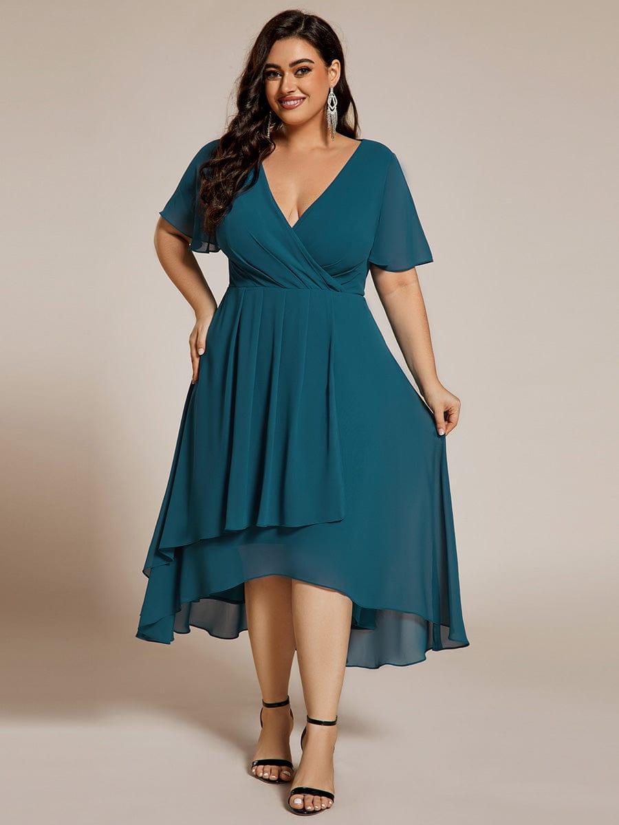 Chiffon Elegance Short Sleeve High-Low Bridesmaid Dress #color_Teal