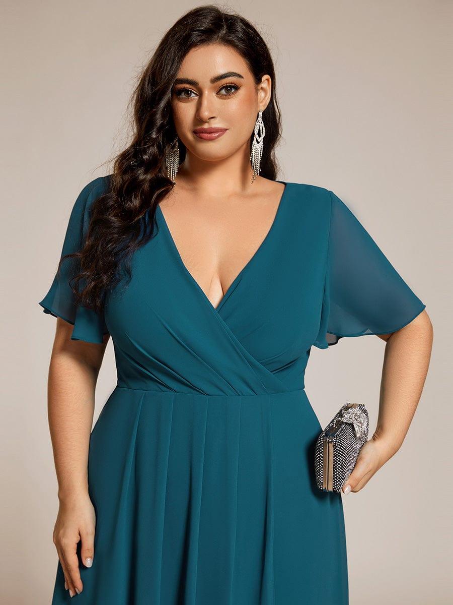 Chiffon Elegance Short Sleeve High-Low Bridesmaid Dress #color_Teal