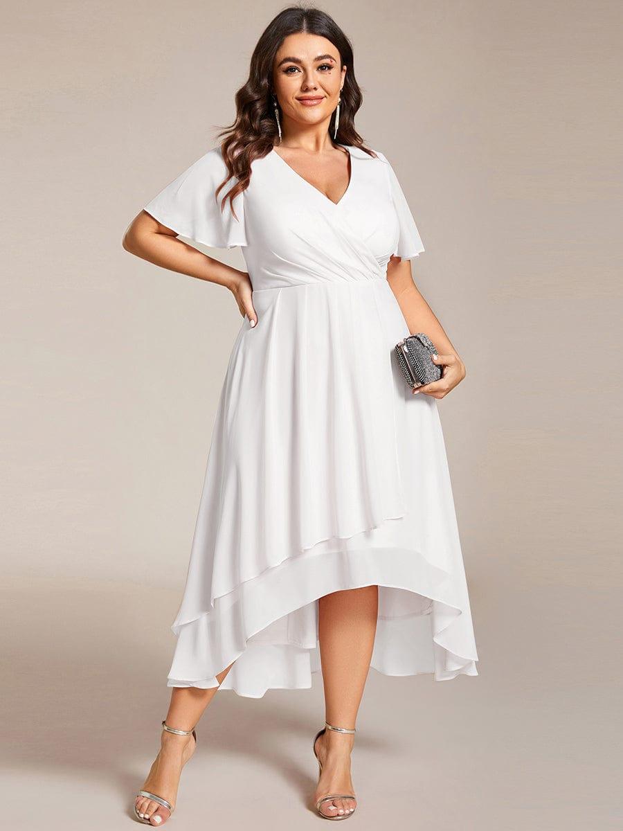 Chiffon Elegance Short Sleeve High-Low Bridesmaid Dress #color_White
