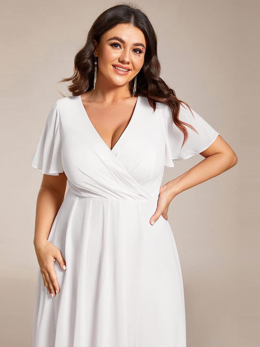Chiffon Elegance Short Sleeve High-Low Bridesmaid Dress #color_White