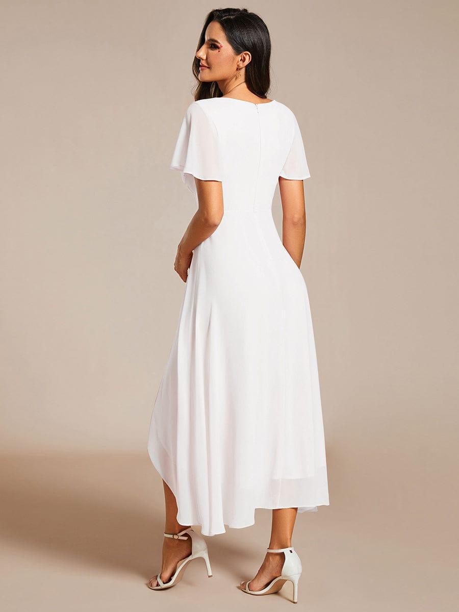 Chiffon Elegance Short Sleeve High-Low Bridesmaid Dress #color_White