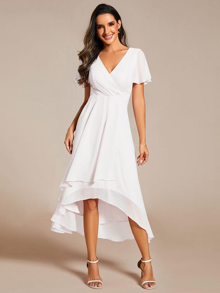 Chiffon Elegance Short Sleeve High-Low Bridesmaid Dress #color_White
