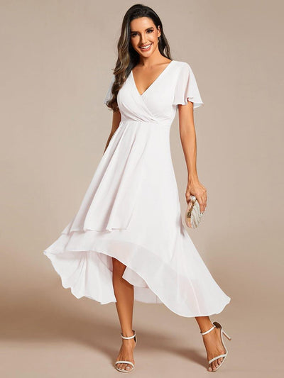 Chiffon Elegance Short Sleeve High-Low Bridesmaid Dress #color_White
