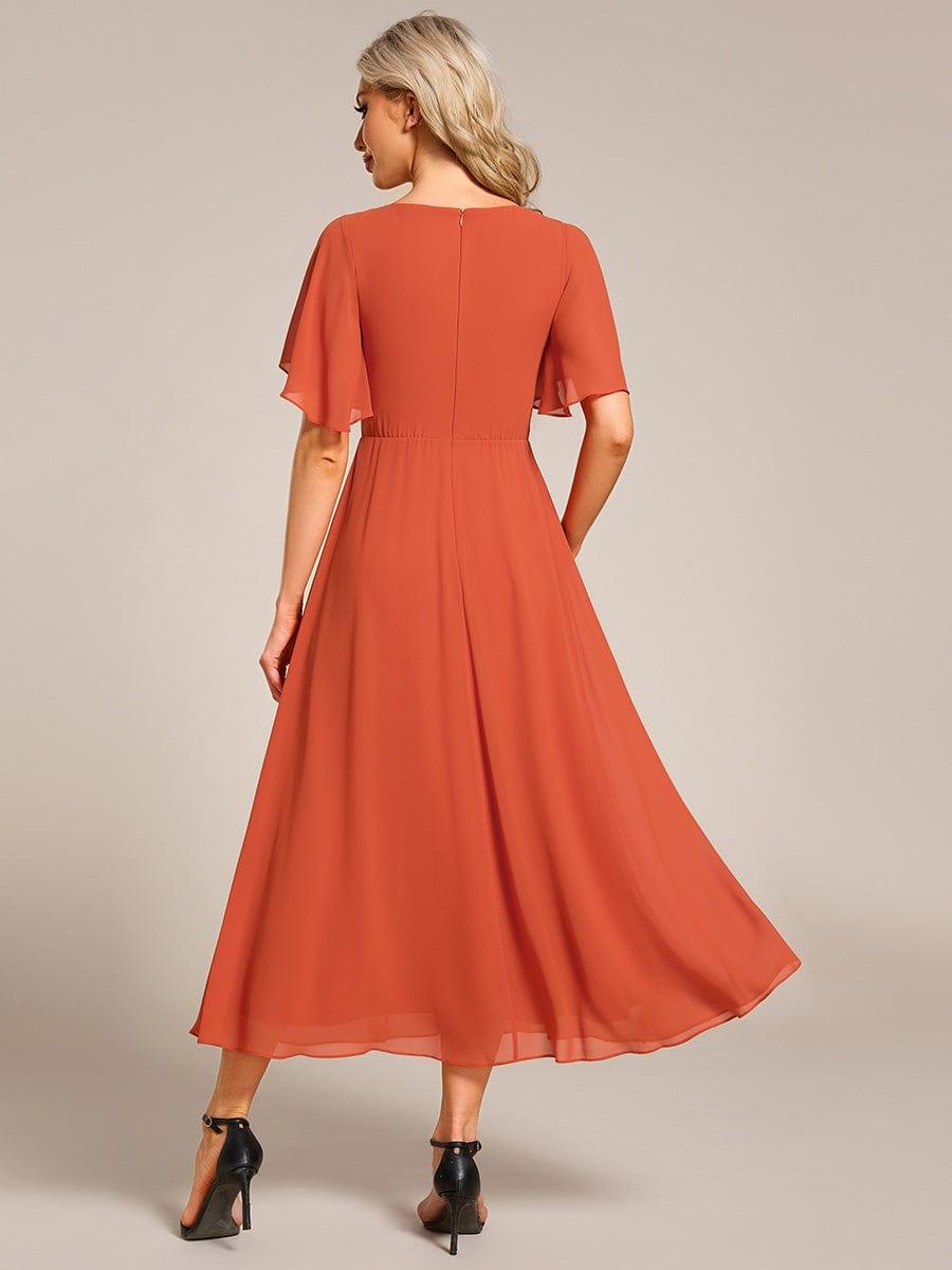 V-Neck Chiffon Evening Dress with Waist Applique #color_Burnt Orange