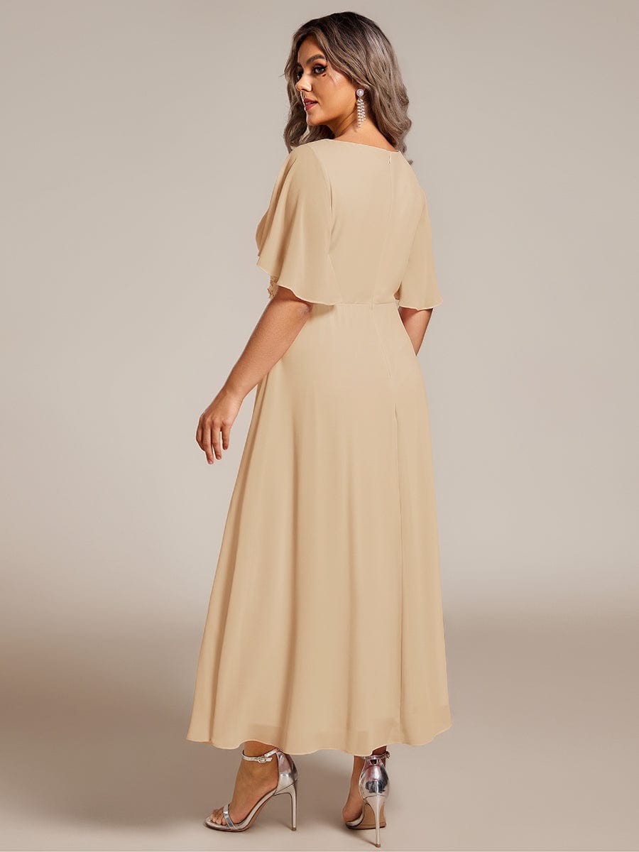 Stylish Cold-Shoulder Floor Length Bridesmaid Dress with Side Slit #color_Champagne