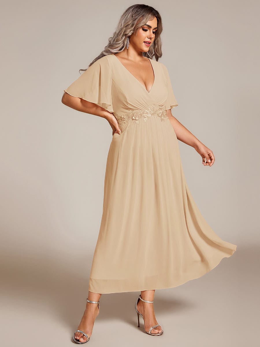 Stylish Cold-Shoulder Floor Length Bridesmaid Dress with Side Slit #color_Champagne