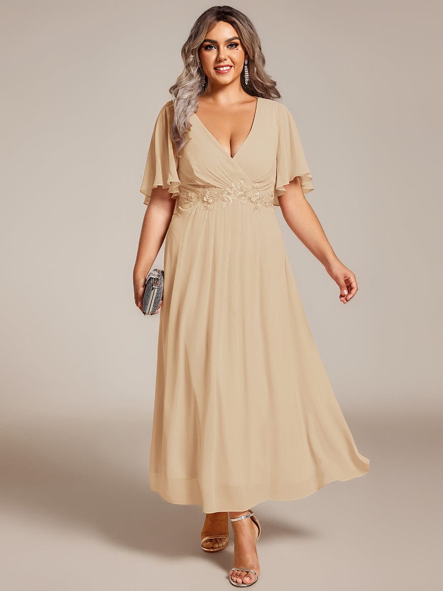 Stylish Cold-Shoulder Floor Length Bridesmaid Dress with Side Slit #color_Champagne