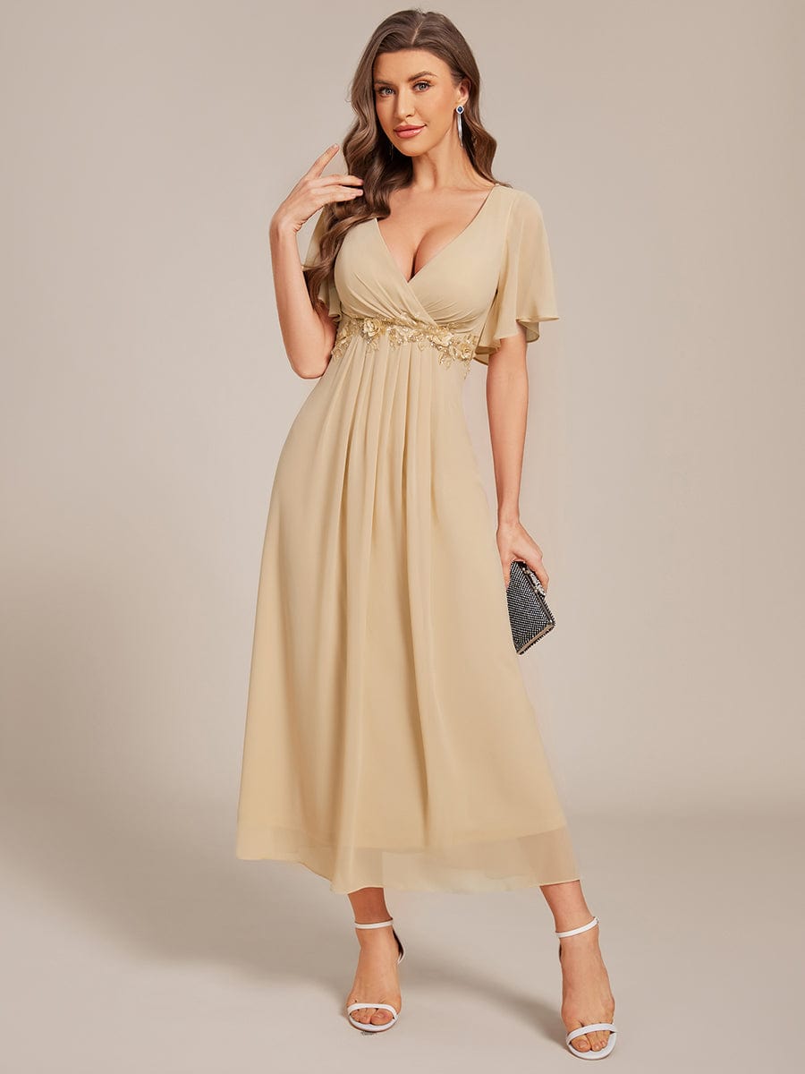Stylish Cold-Shoulder Floor Length Bridesmaid Dress with Side Slit #color_Champagne