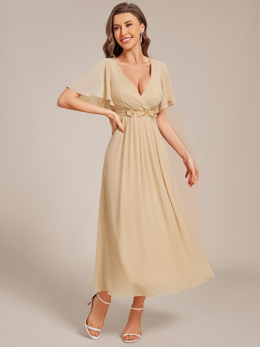 Stylish Cold-Shoulder Floor Length Bridesmaid Dress with Side Slit #color_Champagne