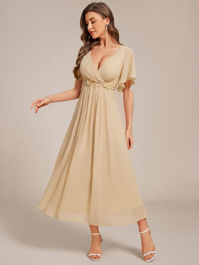 Stylish Cold-Shoulder Floor Length Bridesmaid Dress with Side Slit #color_Champagne