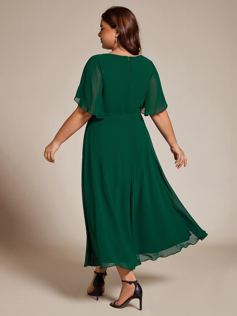 V-Neck Chiffon Evening Dress with Waist Applique #color_Dark Green