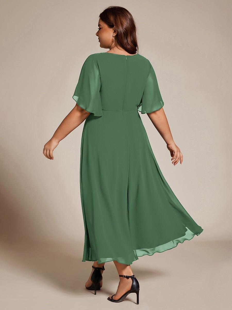 V-Neck Chiffon Evening Dress with Waist Applique #color_Eucalyptus Green