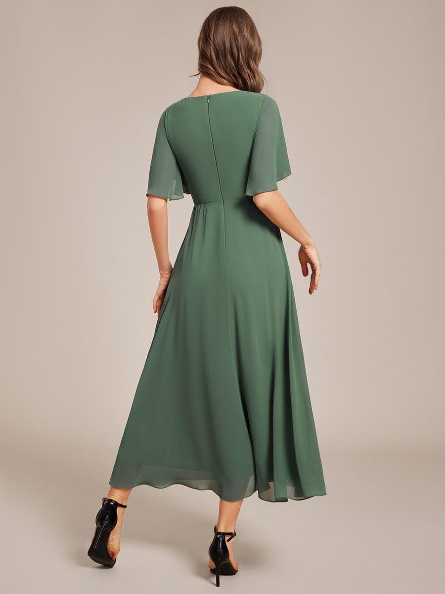 V-Neck Chiffon Evening Dress with Waist Applique #color_Eucalyptus Green
