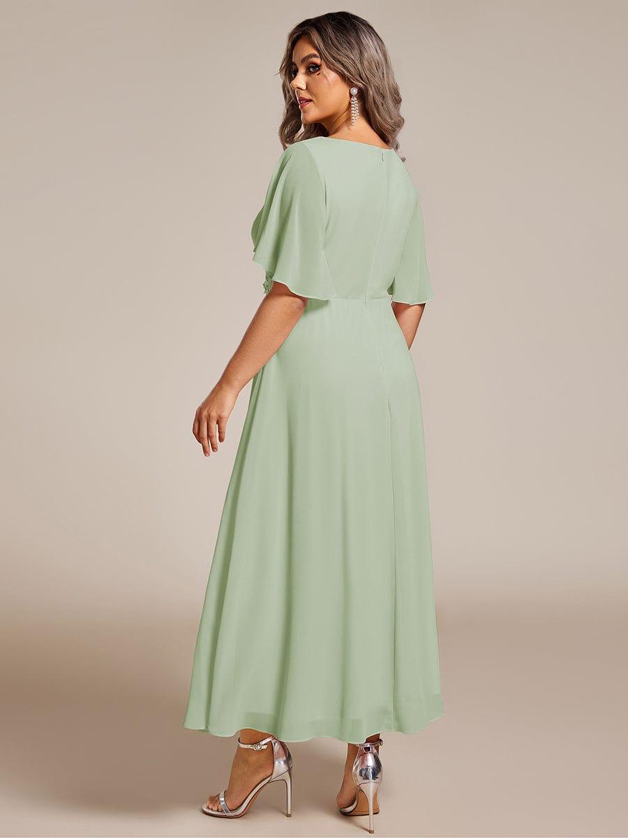 V-Neck Chiffon Evening Dress with Waist Applique #color_Mint Green