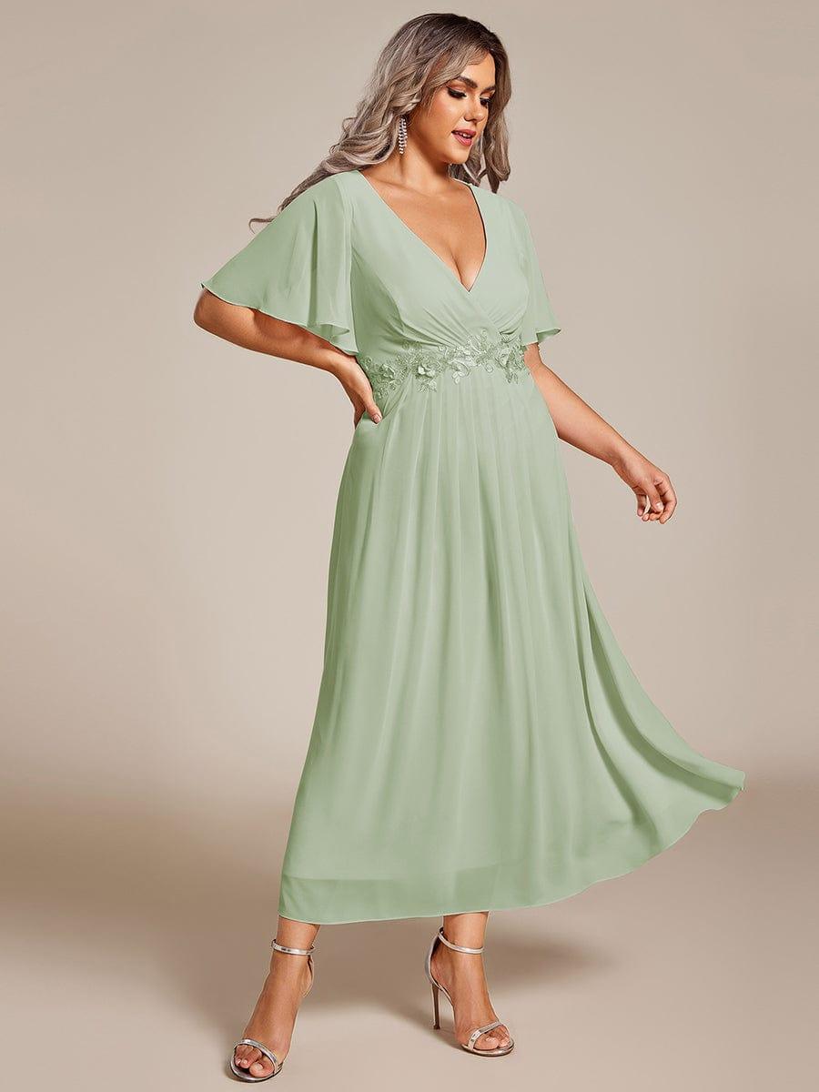 V-Neck Chiffon Evening Dress with Waist Applique #color_Mint Green