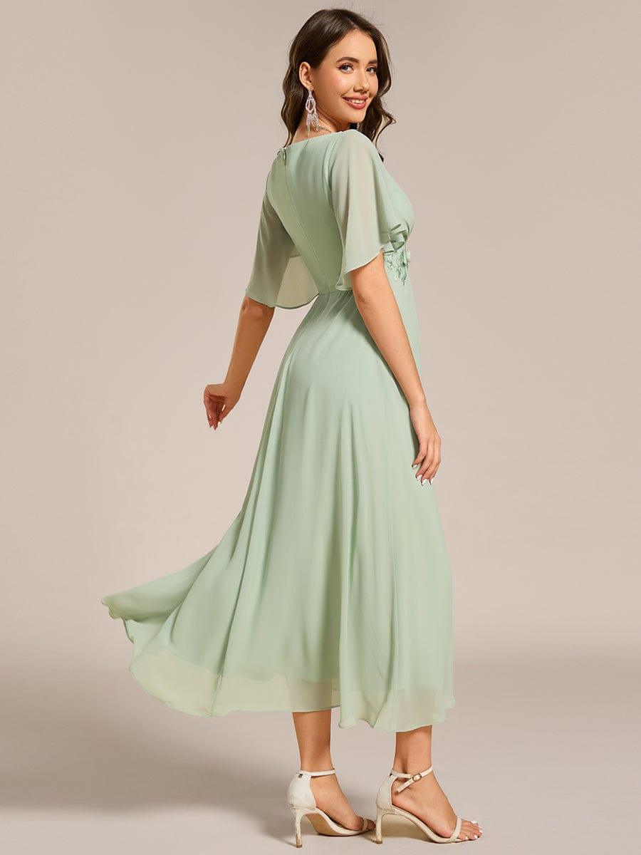 V-Neck Chiffon Evening Dress with Waist Applique #color_Mint Green