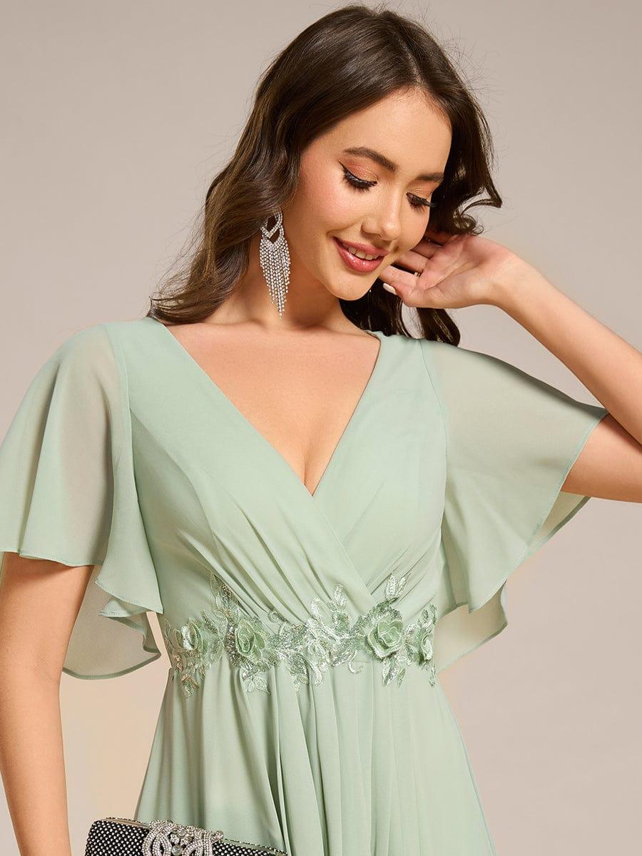 V-Neck Chiffon Evening Dress with Waist Applique #color_Mint Green