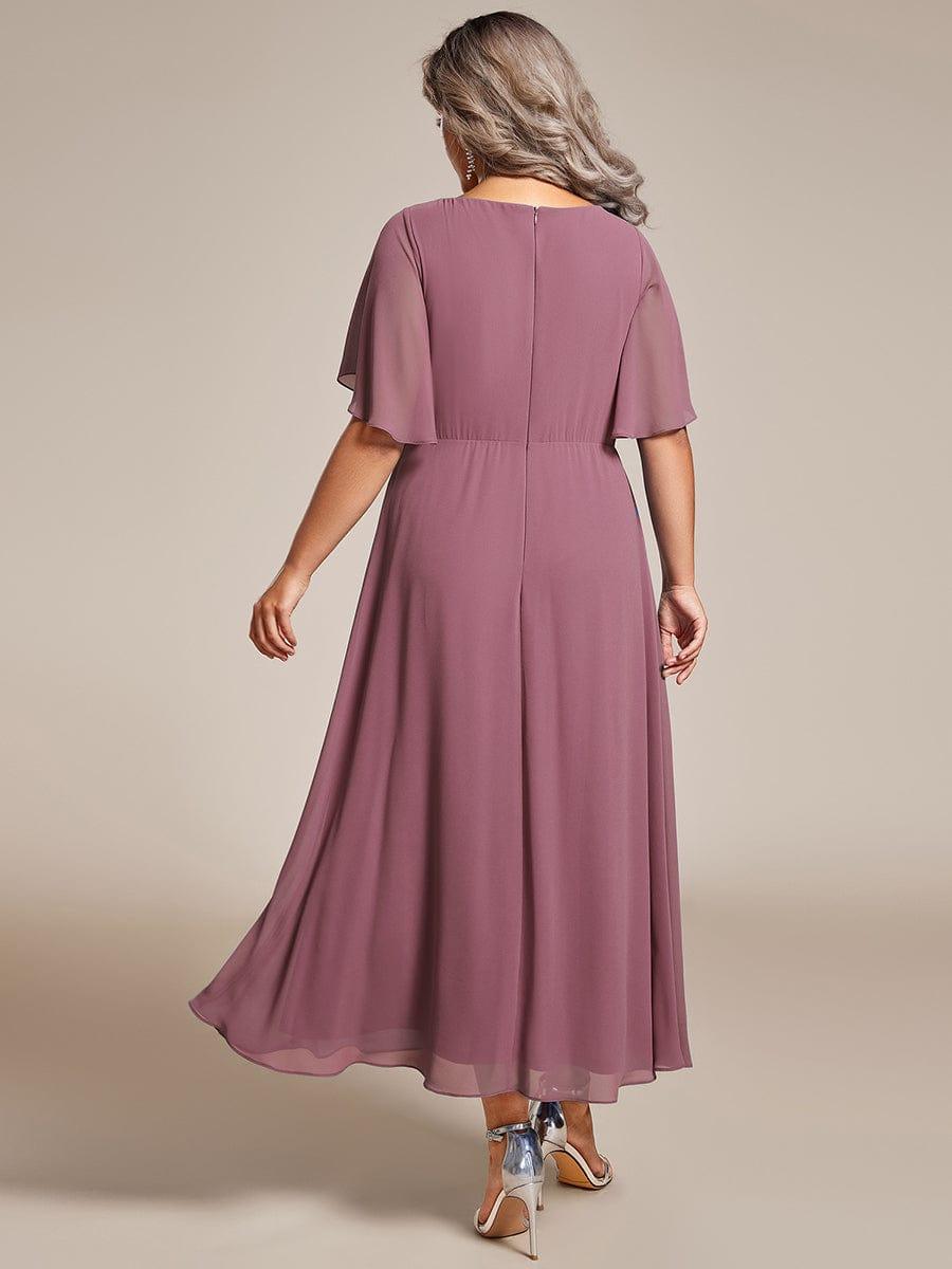 V-Neck Chiffon Evening Dress with Waist Applique #color_Purple Orchid