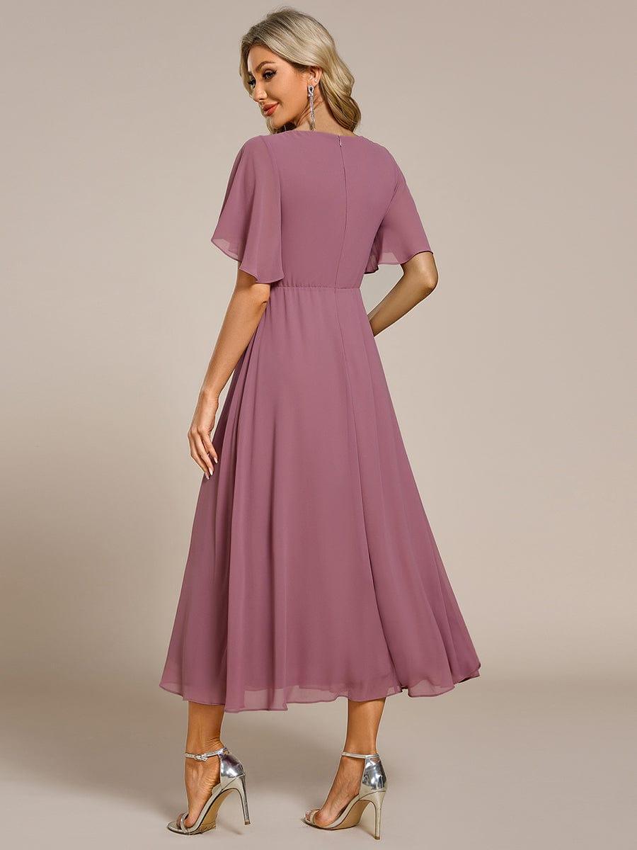 V-Neck Chiffon Evening Dress with Waist Applique #color_Purple Orchid