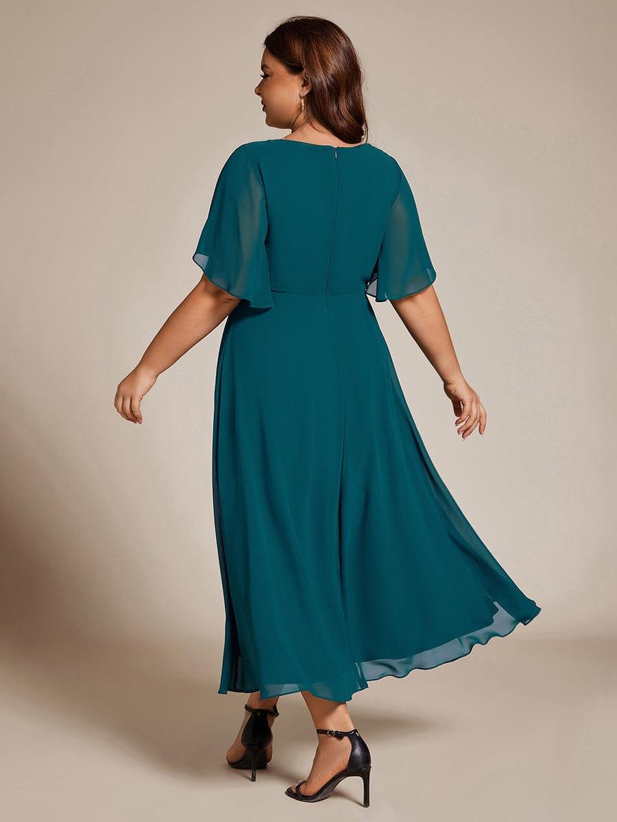 V-Neck Chiffon Evening Dress with Waist Applique #color_Teal