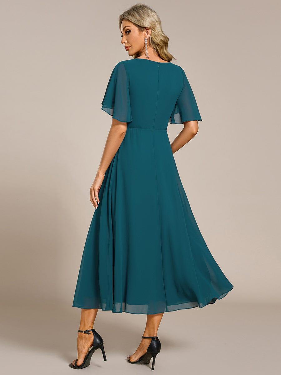 V-Neck Chiffon Evening Dress with Waist Applique #color_Teal