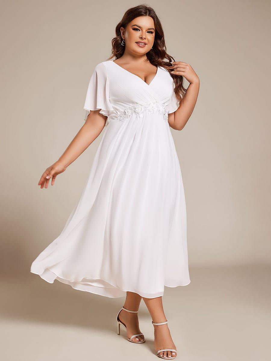 V-Neck Chiffon Evening Dress with Waist Applique #color_White