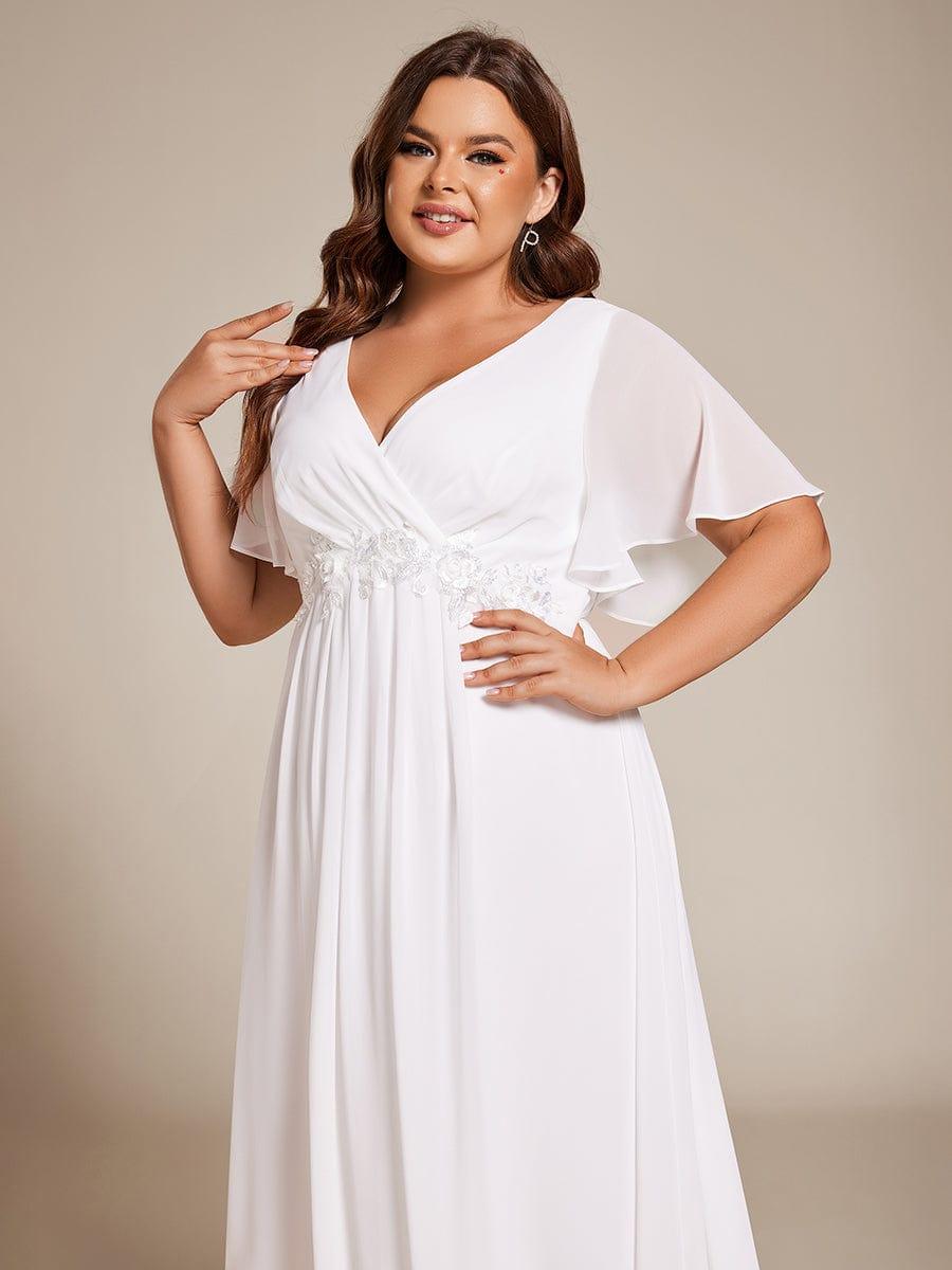 V-Neck Chiffon Evening Dress with Waist Applique #color_White