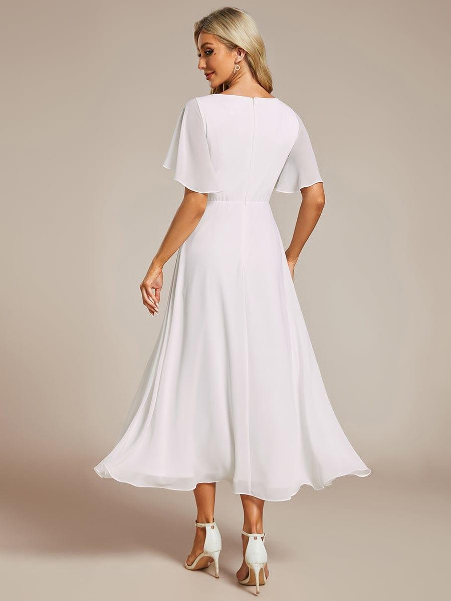 V-Neck Chiffon Evening Dress with Waist Applique #color_White