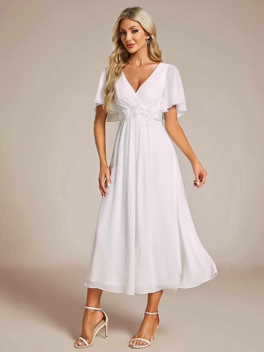 V-Neck Chiffon Evening Dress with Waist Applique #color_White