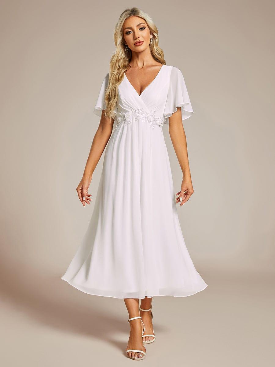 V-Neck Chiffon Evening Dress with Waist Applique #color_White