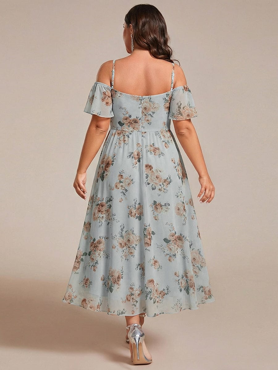 One-Shoulder High-Low Chiffon Wedding Guest Dresses with Short Sleeves #color_Amber Bloom