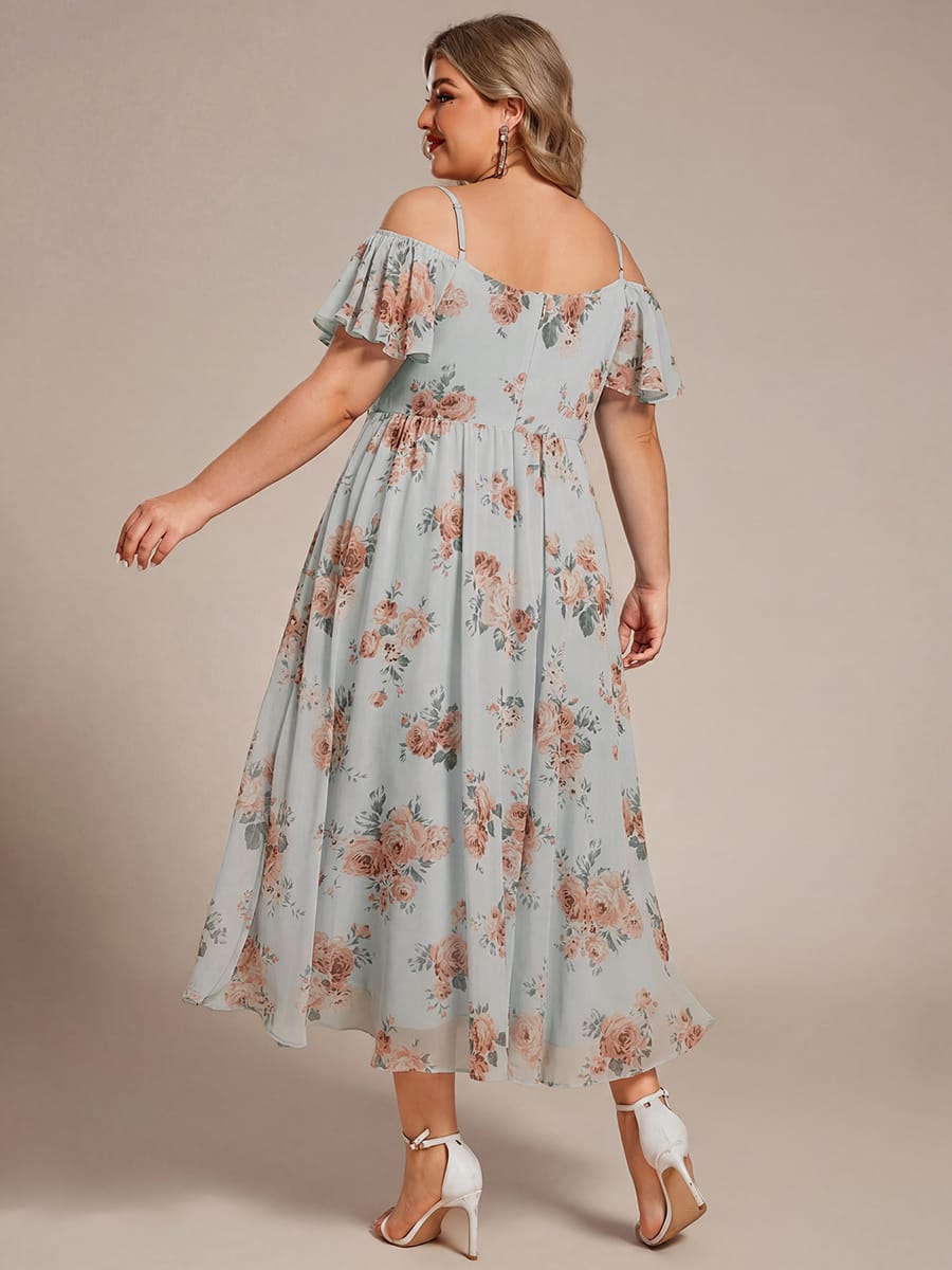 One-Shoulder High-Low Chiffon Wedding Guest Dresses with Short Sleeves #color_Amber Bloom