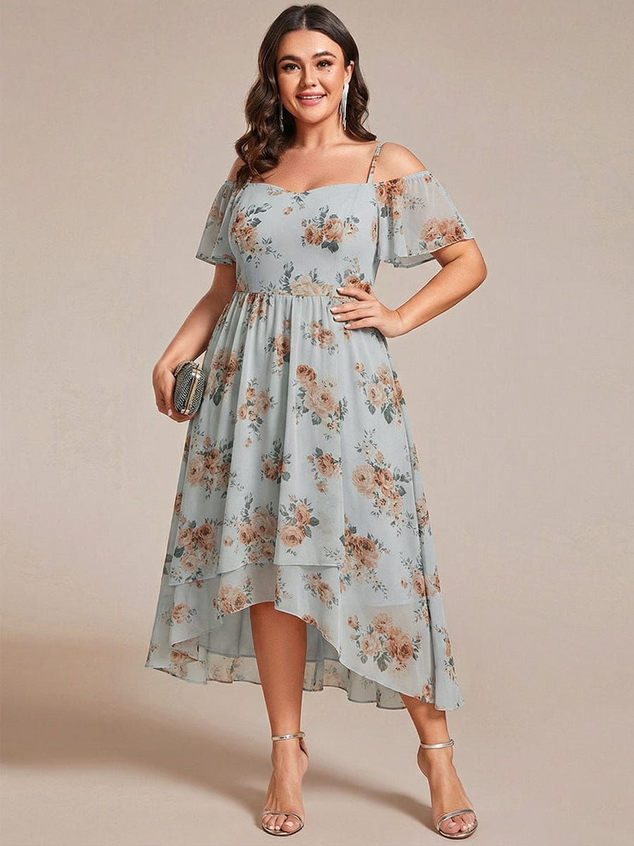 One-Shoulder High-Low Chiffon Wedding Guest Dresses with Short Sleeves #color_Amber Bloom