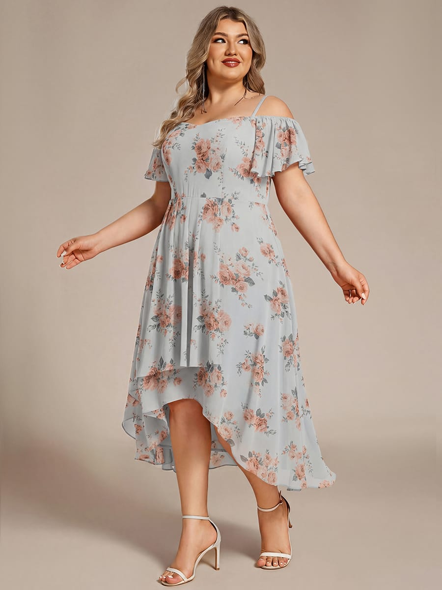 One-Shoulder High-Low Chiffon Wedding Guest Dresses with Short Sleeves #color_Amber Bloom