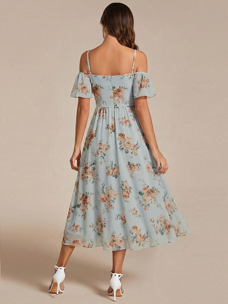 One-Shoulder High-Low Chiffon Wedding Guest Dresses with Short Sleeves #color_Amber Bloom