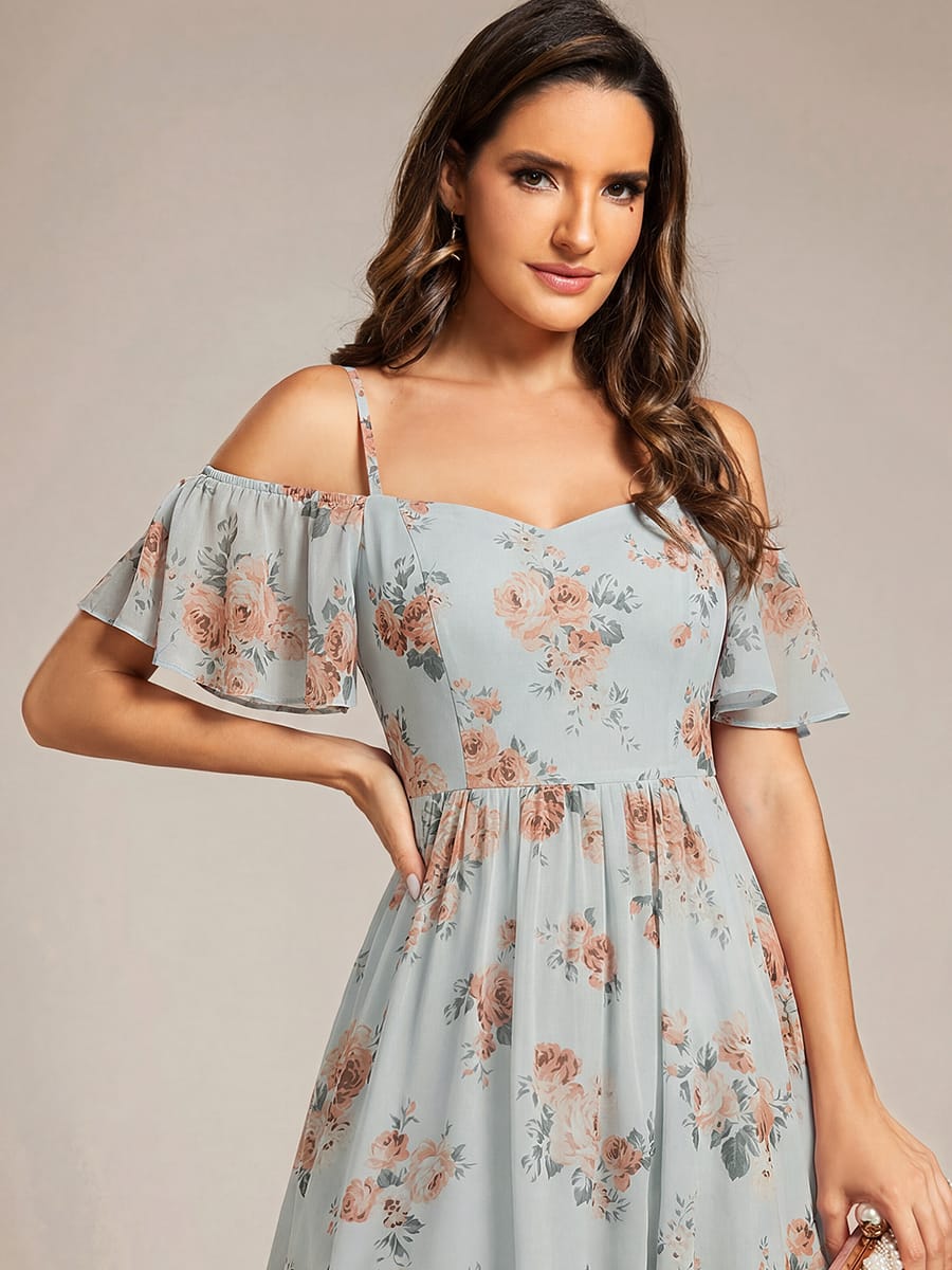 One-Shoulder High-Low Chiffon Wedding Guest Dresses with Short Sleeves #color_Amber Bloom