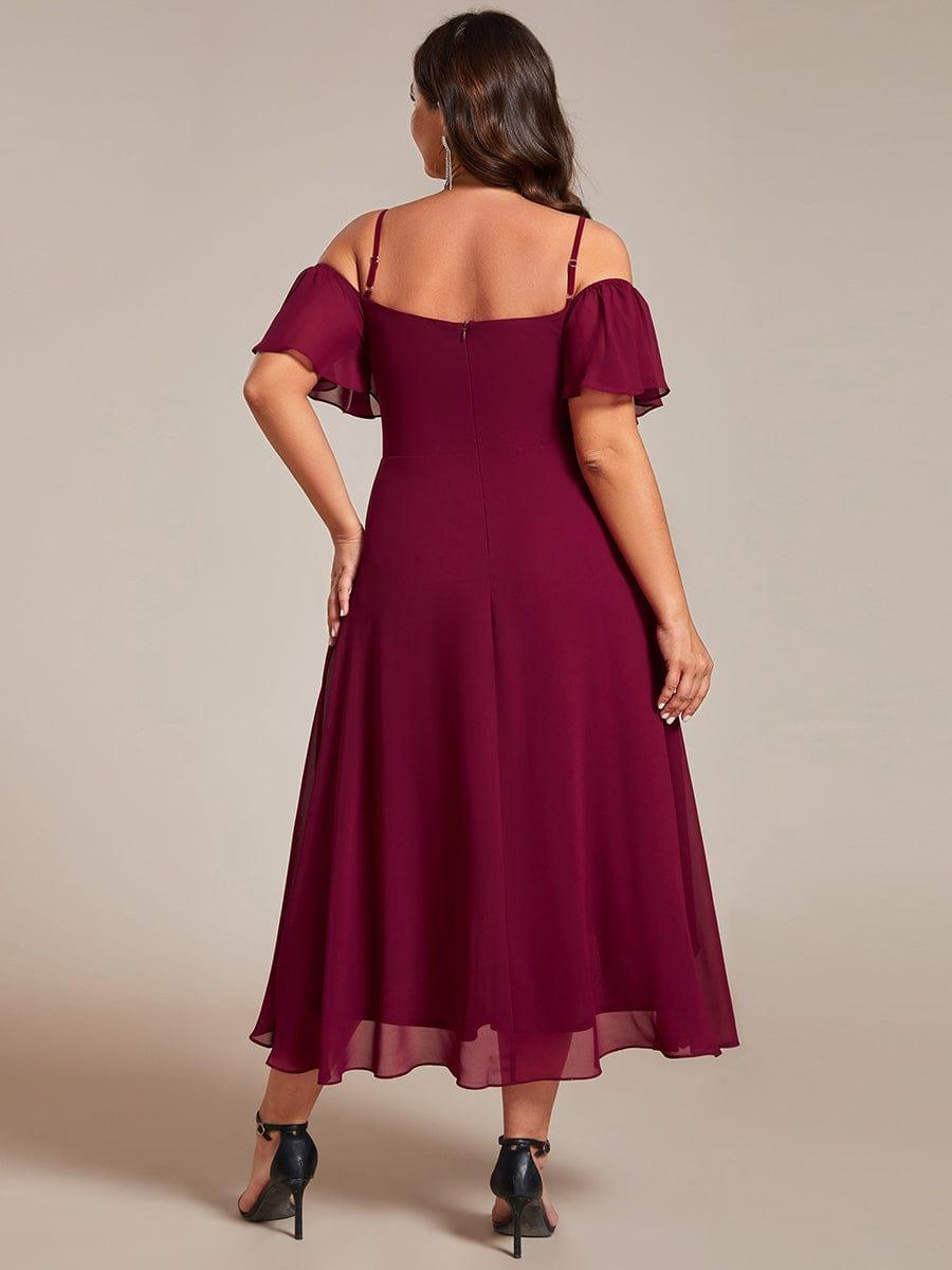 One-Shoulder High-Low Chiffon Bridesmaid Dresses with Short Sleeves #color_Burgundy