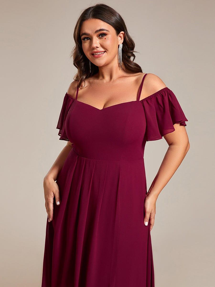 One-Shoulder High-Low Chiffon Bridesmaid Dresses with Short Sleeves #color_Burgundy