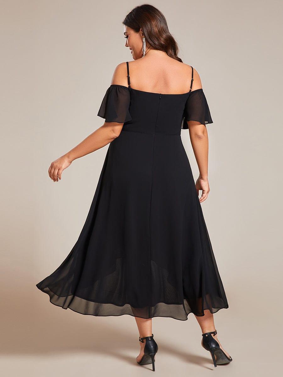 One-Shoulder High-Low Chiffon Bridesmaid Dresses with Short Sleeves #color_Black